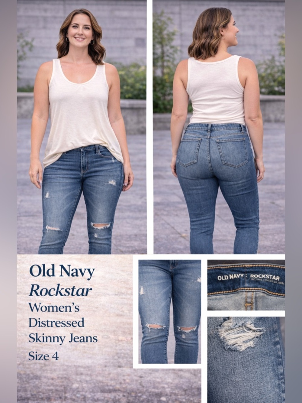 Old Navy Women's Distressed Dark Blue Boyfriend Jeans size 4